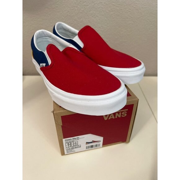 NEW Vans | Classic Slip-On Red‎ Blue Yellow Sz M6/W7.5 - Picture 1 of 6